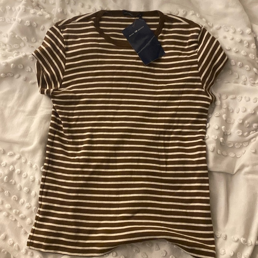 brandy melville brown and white stripped short sleeve shirt in small